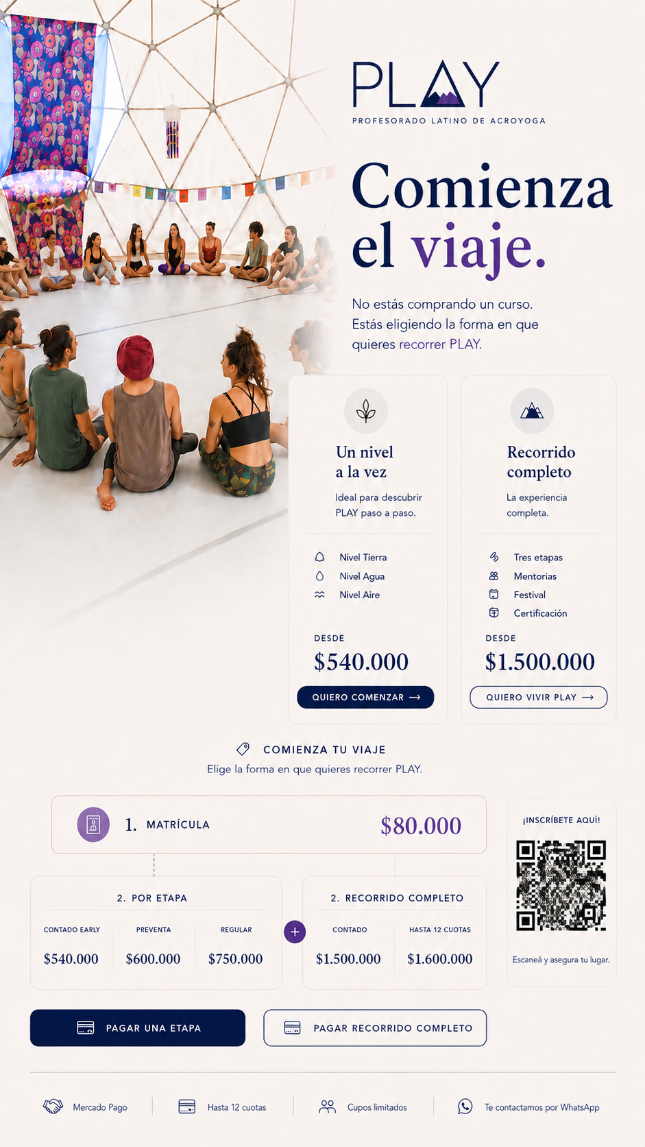 Comienza el viaje — Valores y formas de pago